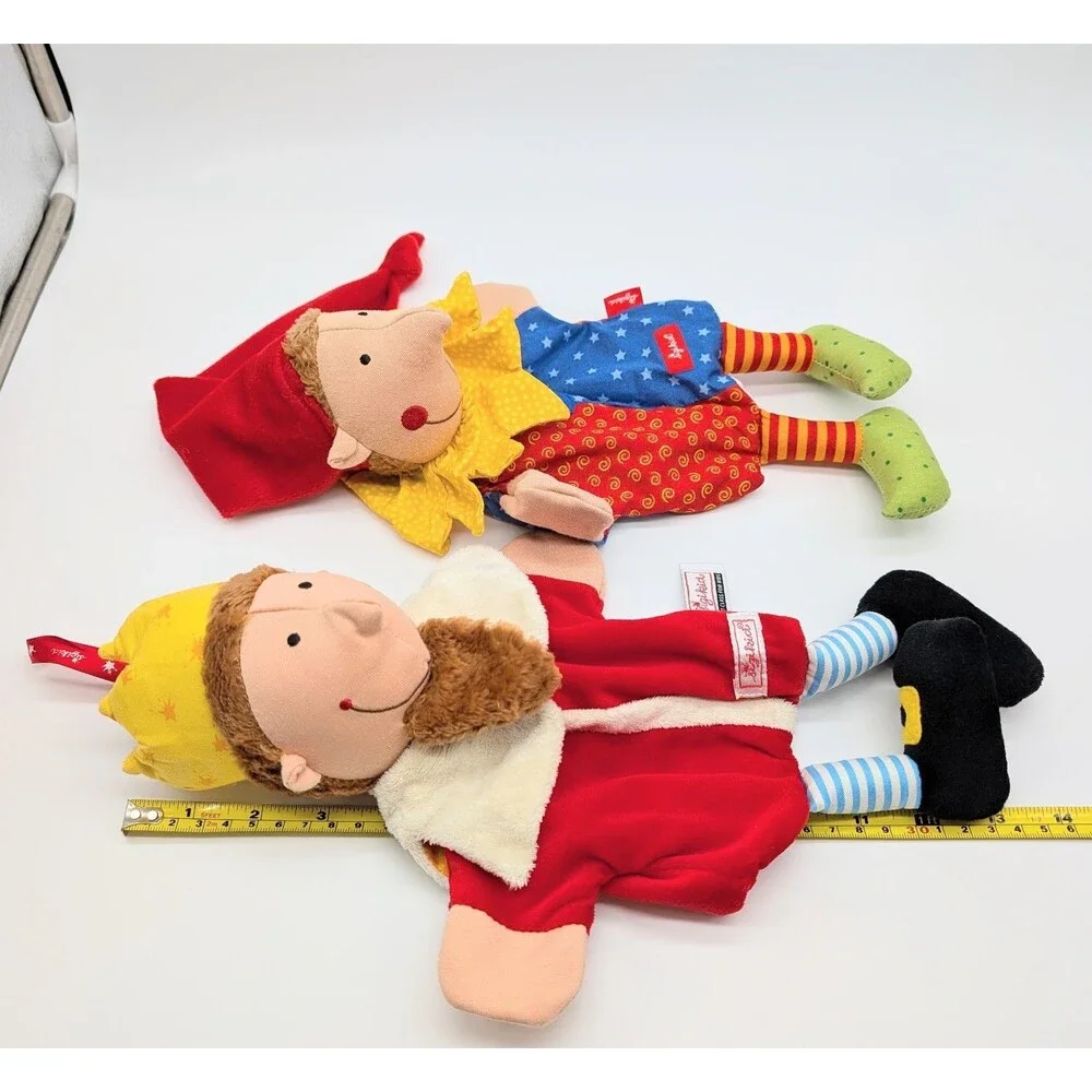 Set Of 2 Sigikid Plush Hand Puppets King Jester Clown Germany My Little Theatre